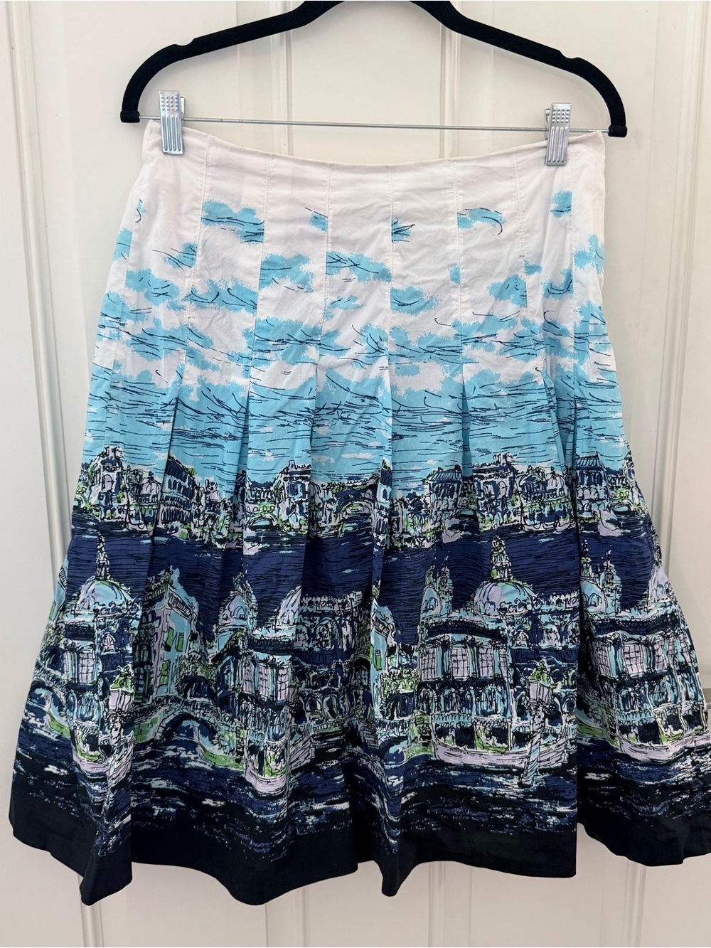 Talbots Venice City Scene Pleated Skirt 8 | Blue White